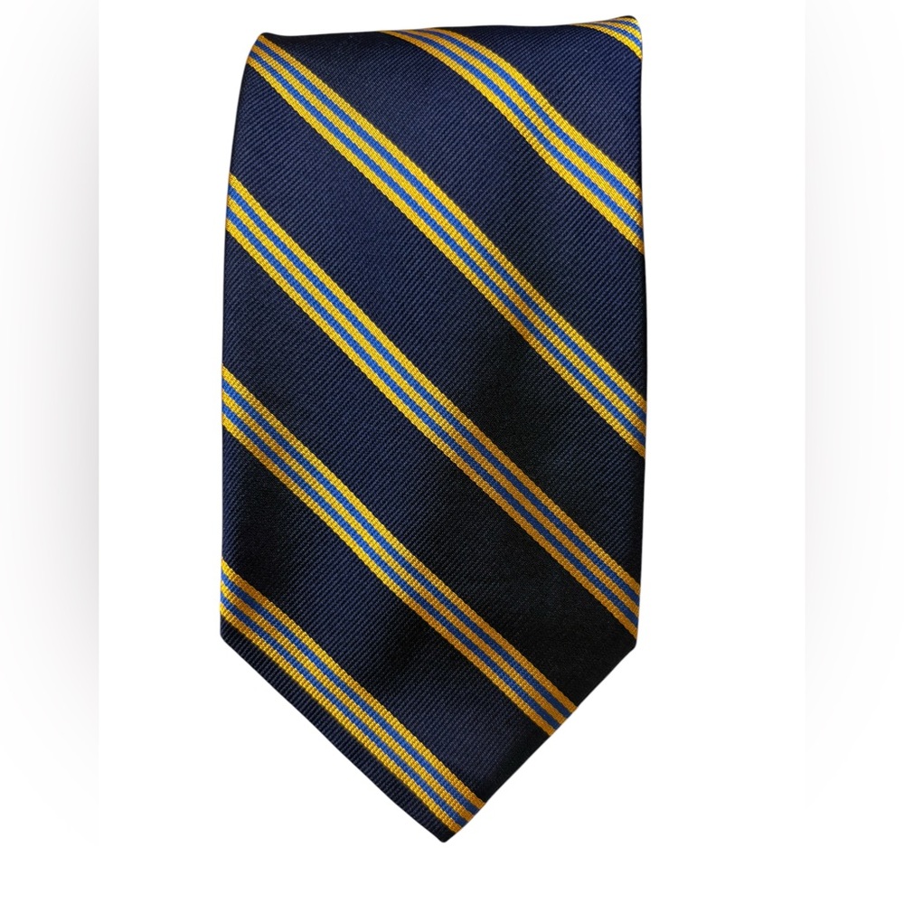 Brooks Brothers Makers Pure Silk Woven in England Diagonalal Stripes Navy Gold